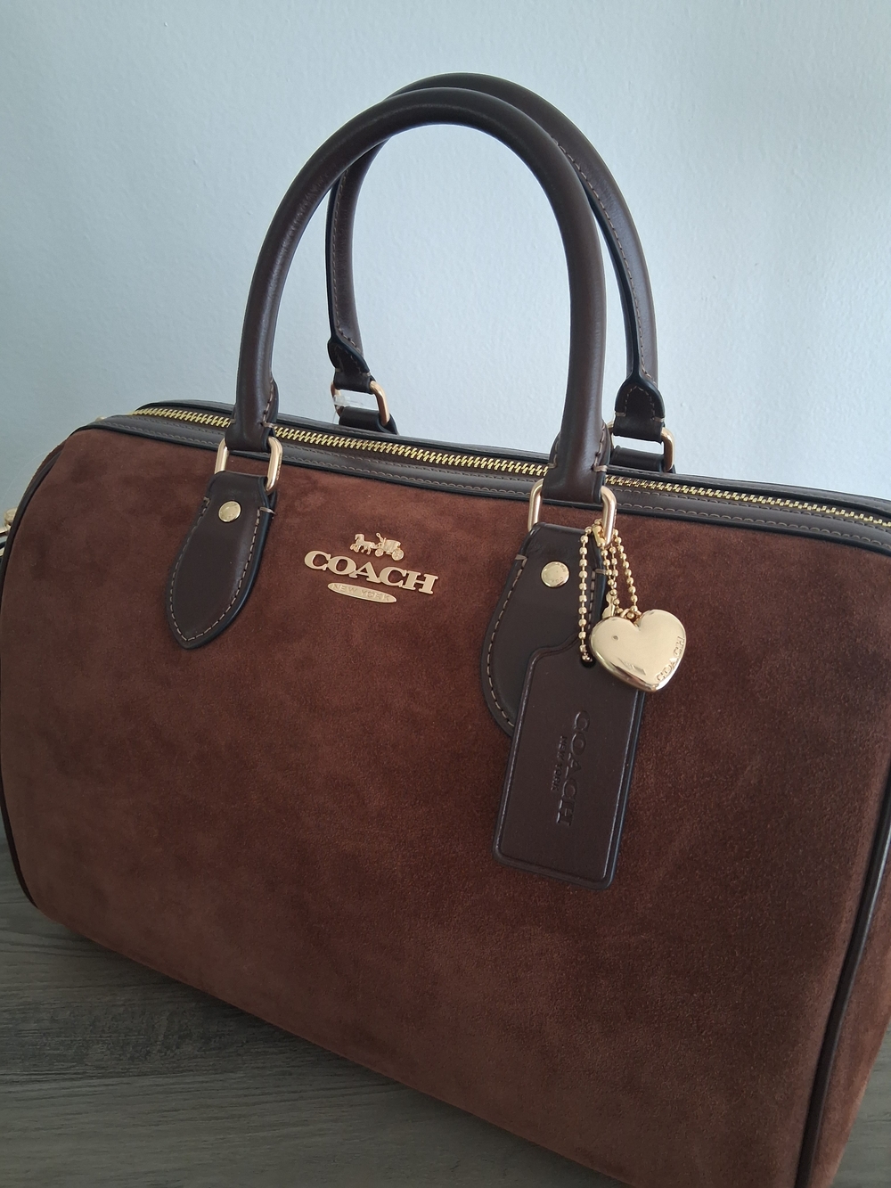 NWT Authentic Coach Suede Rowan Large Satchel Coach Heart Charm, Bag Scarf - Picture 5 of 9